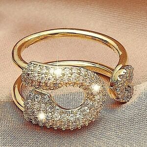 GOLD ZIRCON SAFETY PIN RING SIZE 7.5